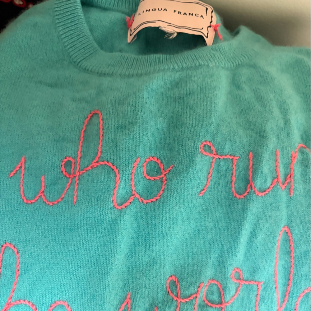 Lingua Franca “Who run the world” sweater cashmere cable stitched who run - Picture 5 of 12